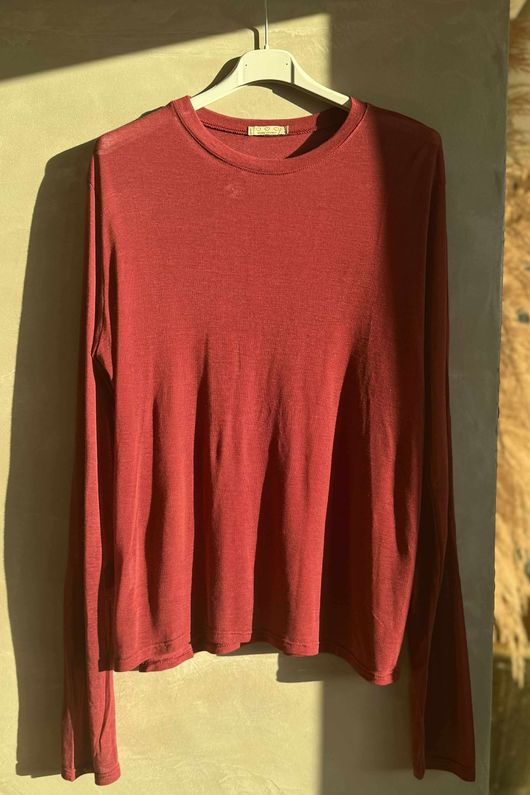 Essential Cashmere Blend Sheer Layering Top Burgundy